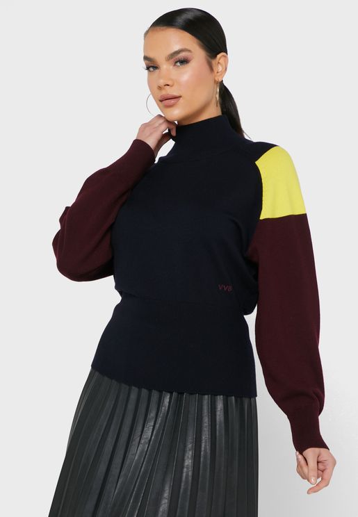 Colorblock High Neck Sweater