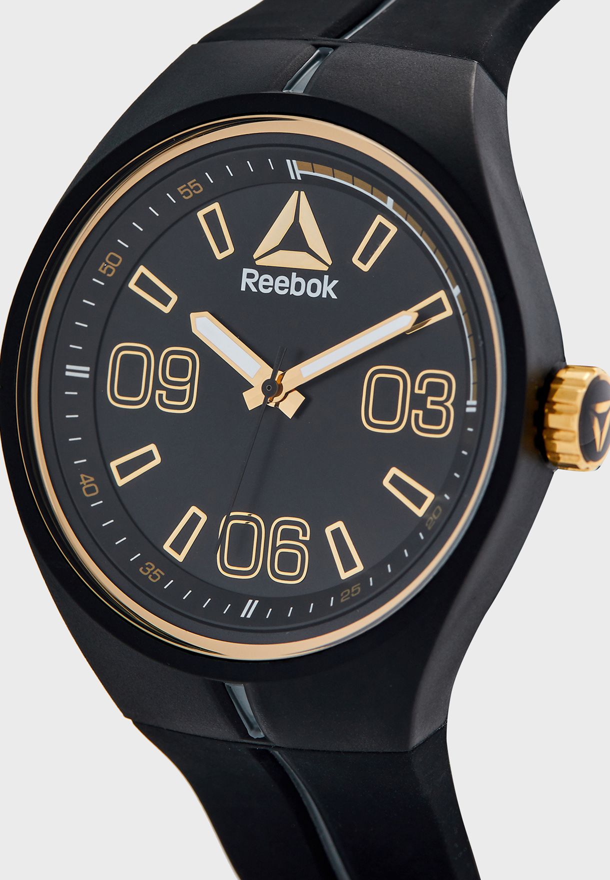 reebok black leather analog watch