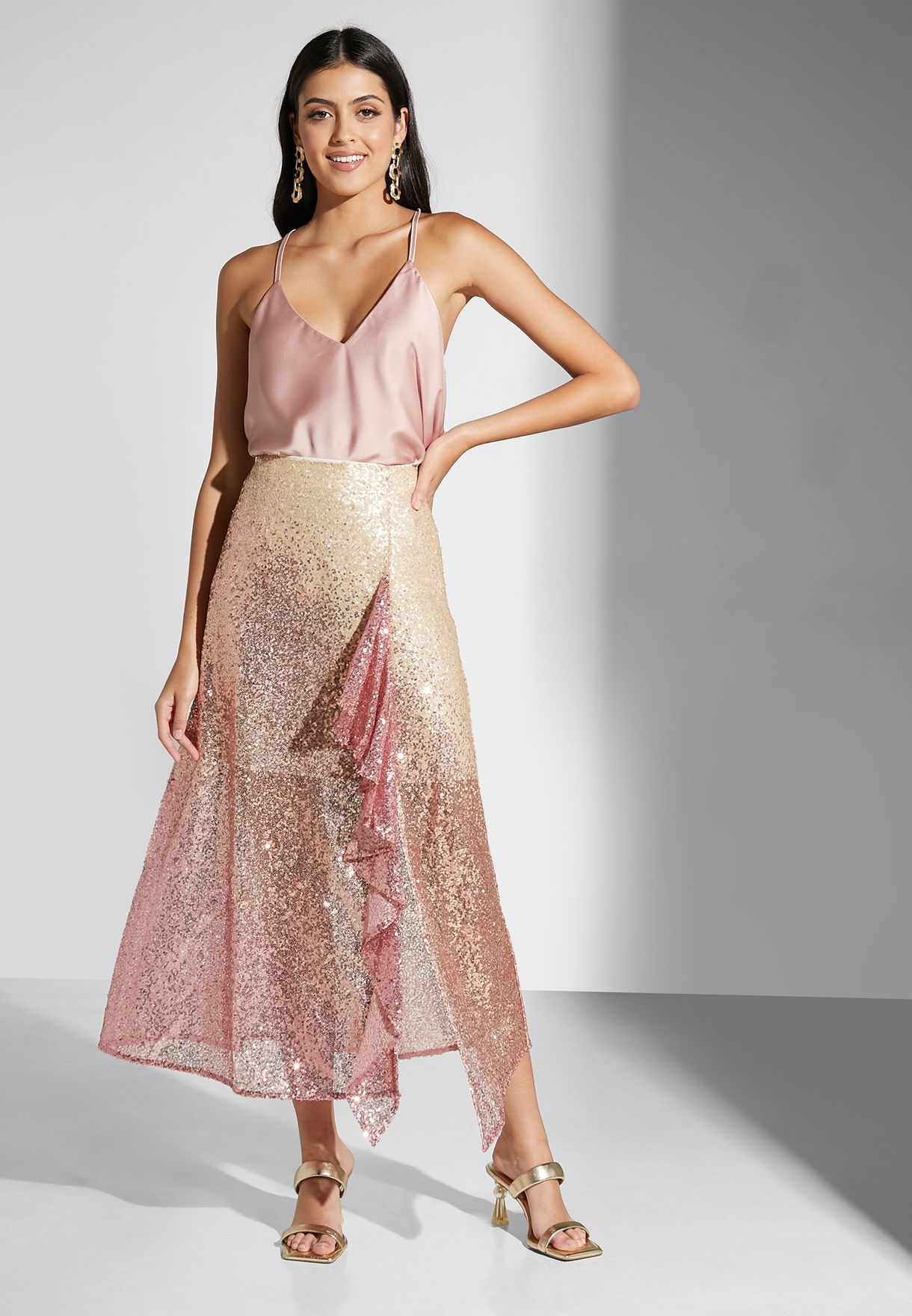 Sequin Detail High Waist Skirt