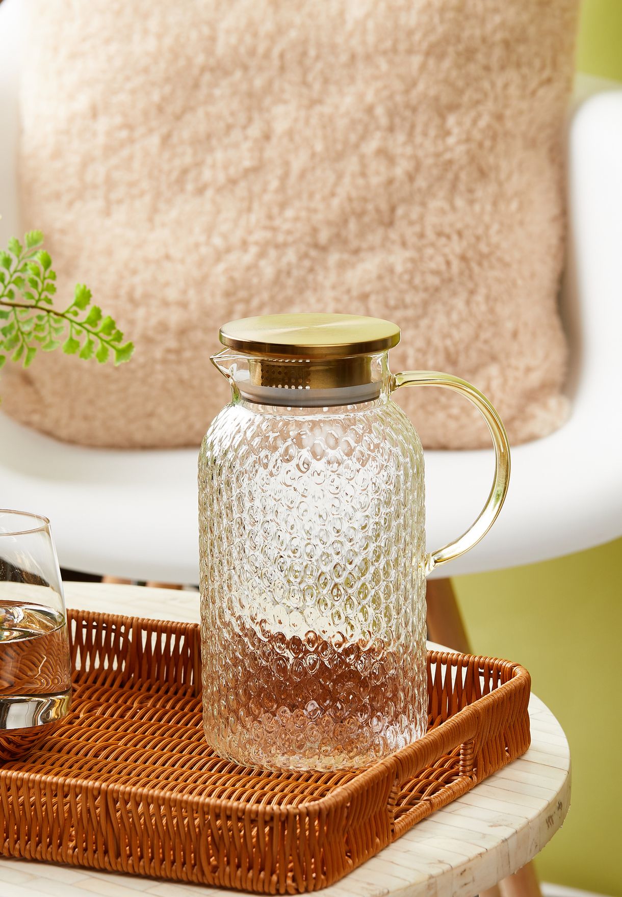 Glass Water Jug With Gold Lid