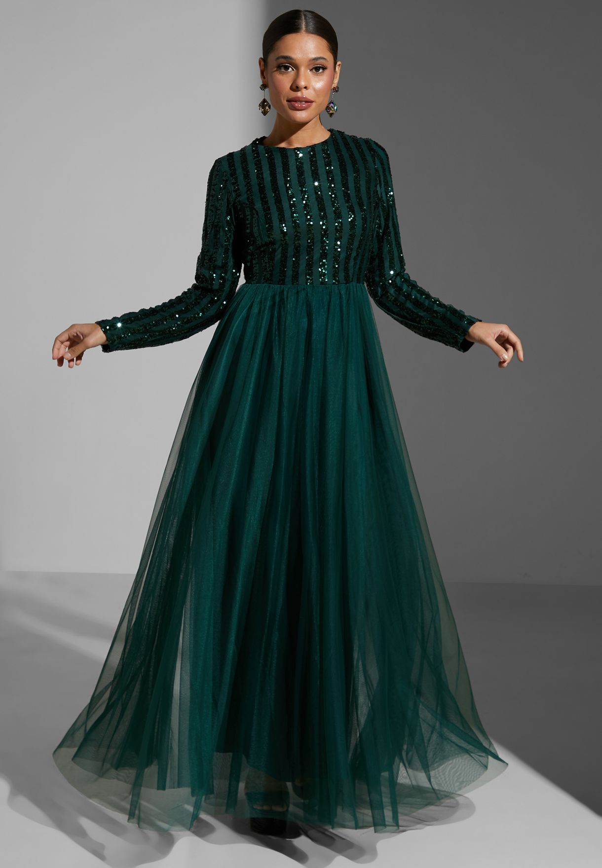 Buy Khizana green Embellished Detail Net Dress for Women in Dubai, Abu Dhabi