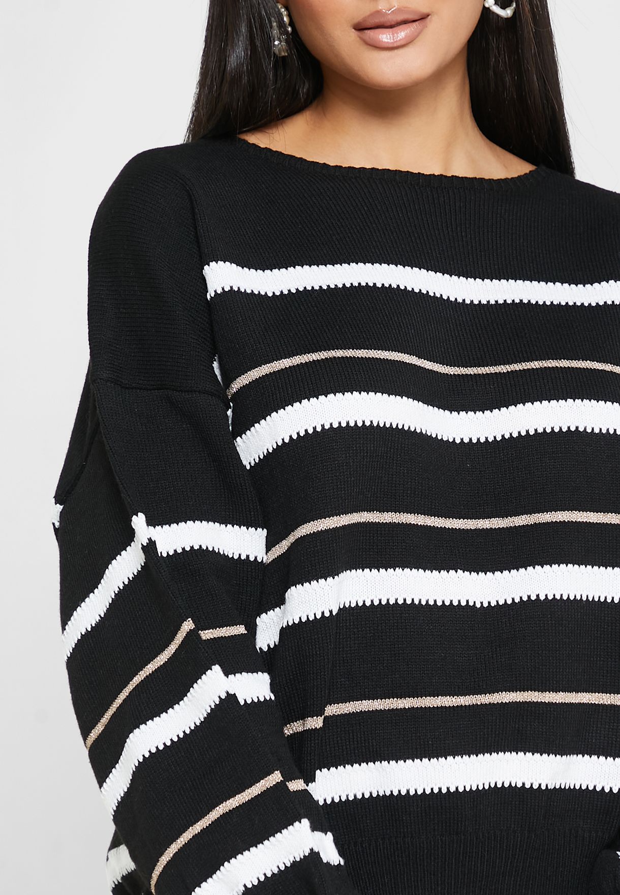 Striped Sweater With Balloon Sleeves