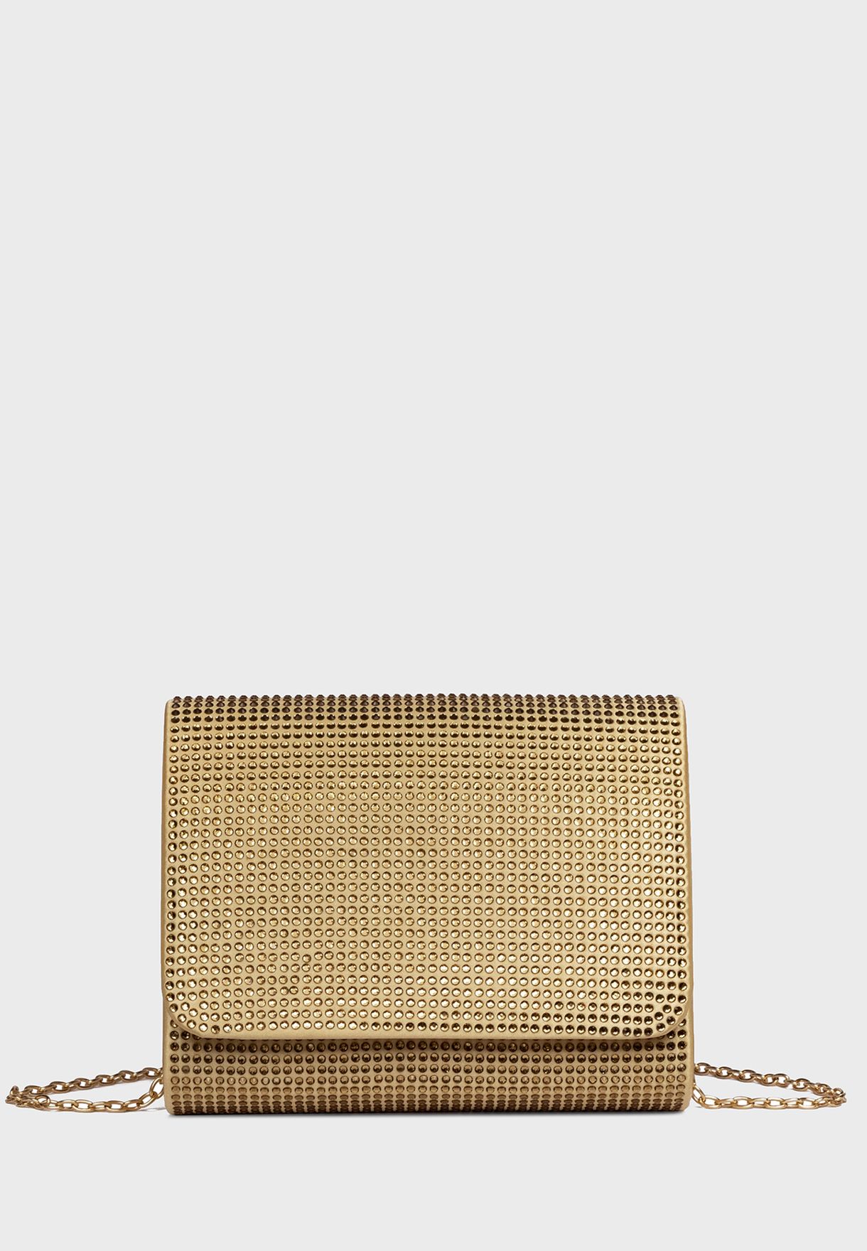 Casual Chain Detail Flap Over Embellished Clutch