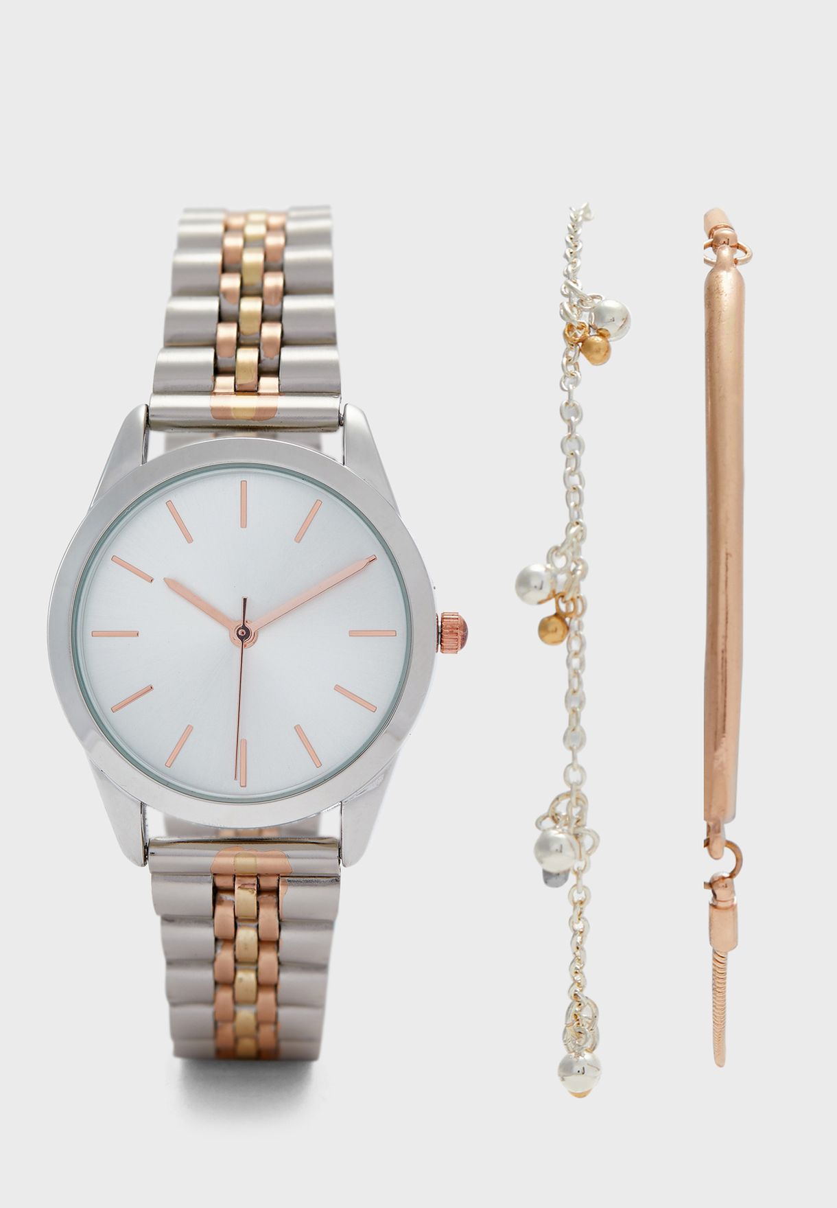 Tri Tone Watch and Bracelet Gift Set