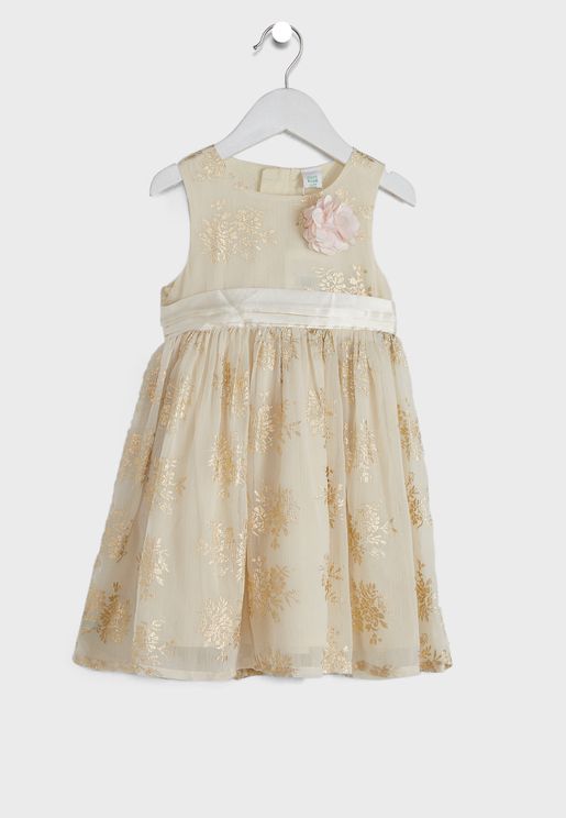 Kids Glitter Flower Print Dress