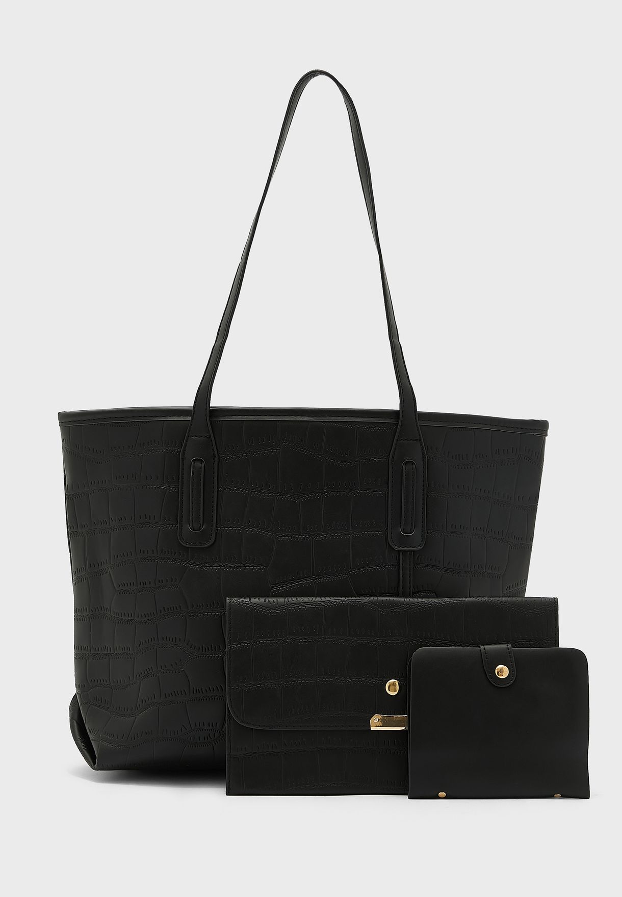 Buy Ella black 3 Piece Croc Tote Handbag Set for Women in Dubai, Abu Dhabi