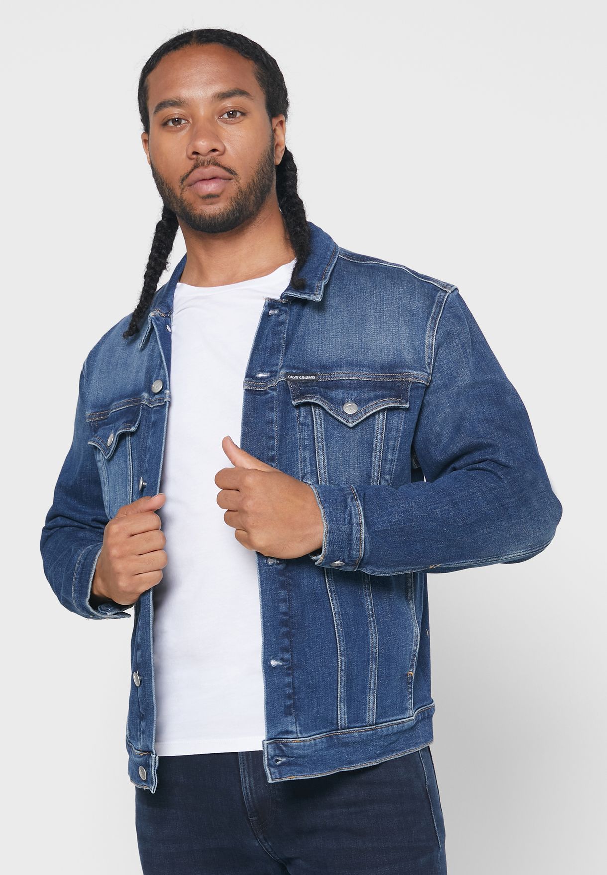 Buy Calvin Klein Jeans blue Foundation Slim Fit Denim Jacket for Men in  Riyadh, Jeddah