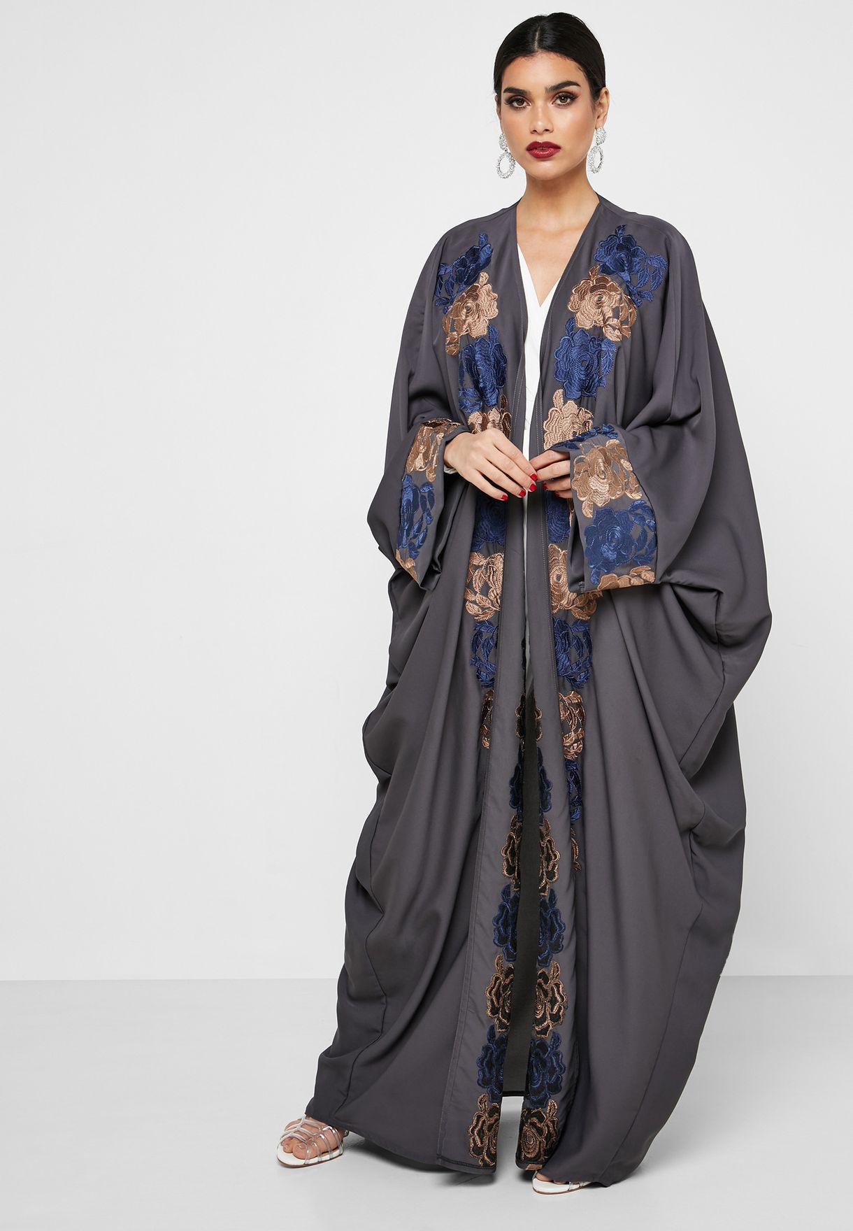 Buy Hayas Closet grey Floral Embroidered Abaya for Women in Doha, other ...