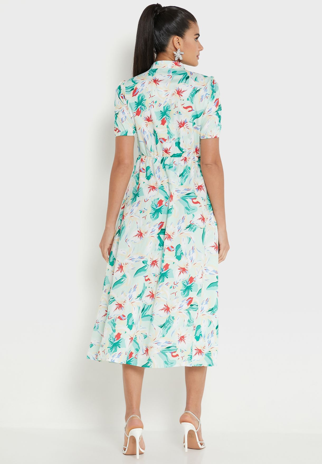 High Neck Printed Dress
