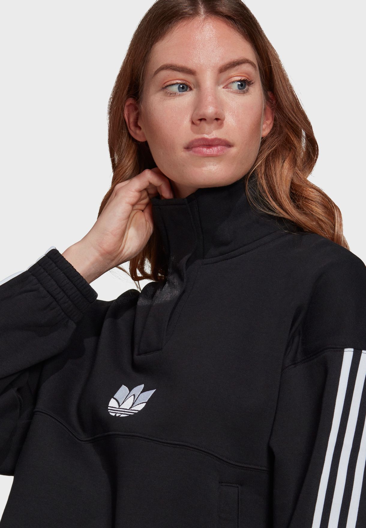 adidas originals locked up high neck half zip through sweat in black