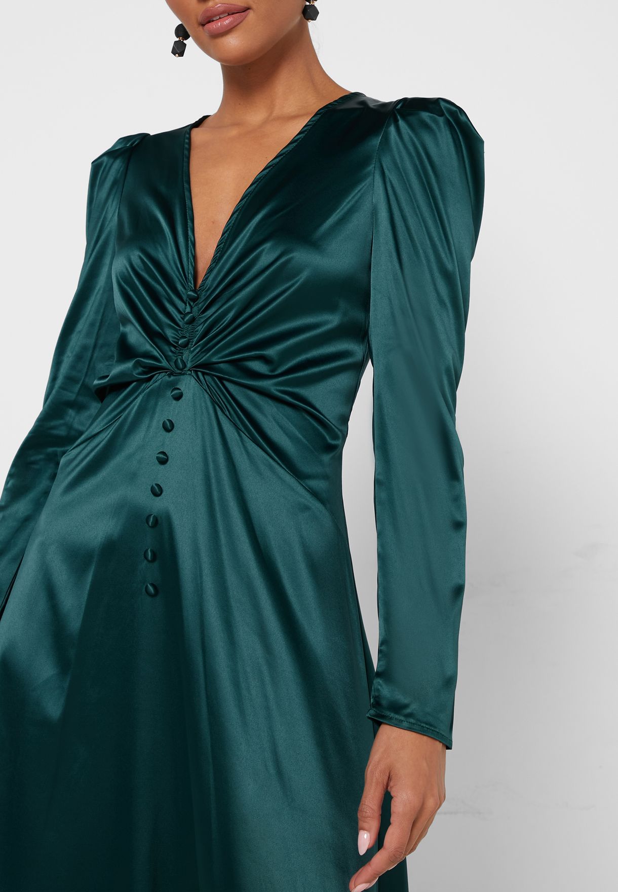 Ruched Detail Buttoned Dress