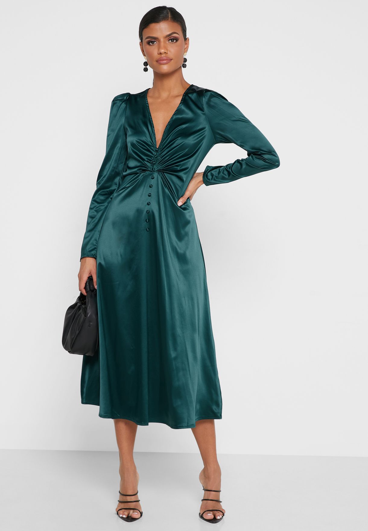 Ruched Detail Buttoned Dress