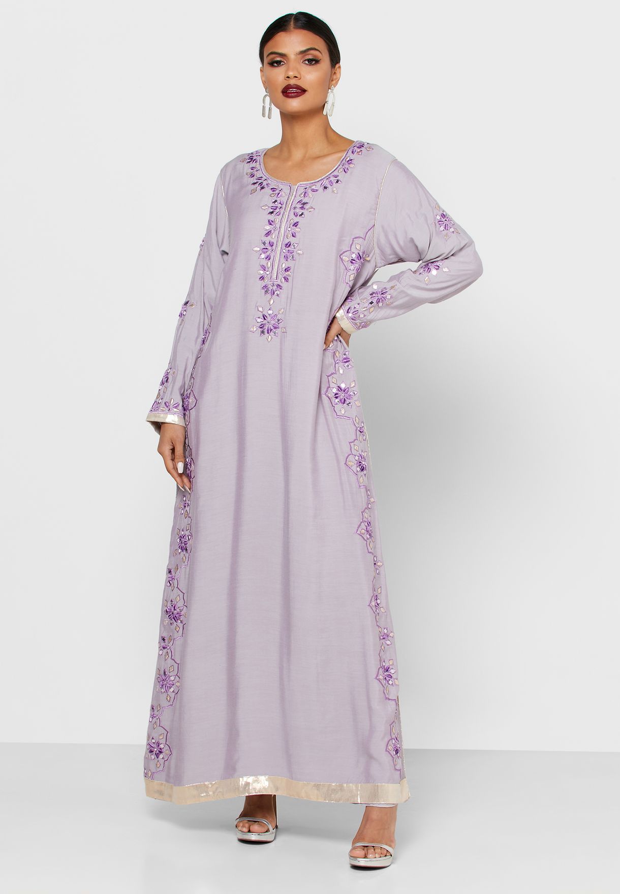 Buy Kashkha grey Embellished Jalabiya for Women in MENA, Worldwide