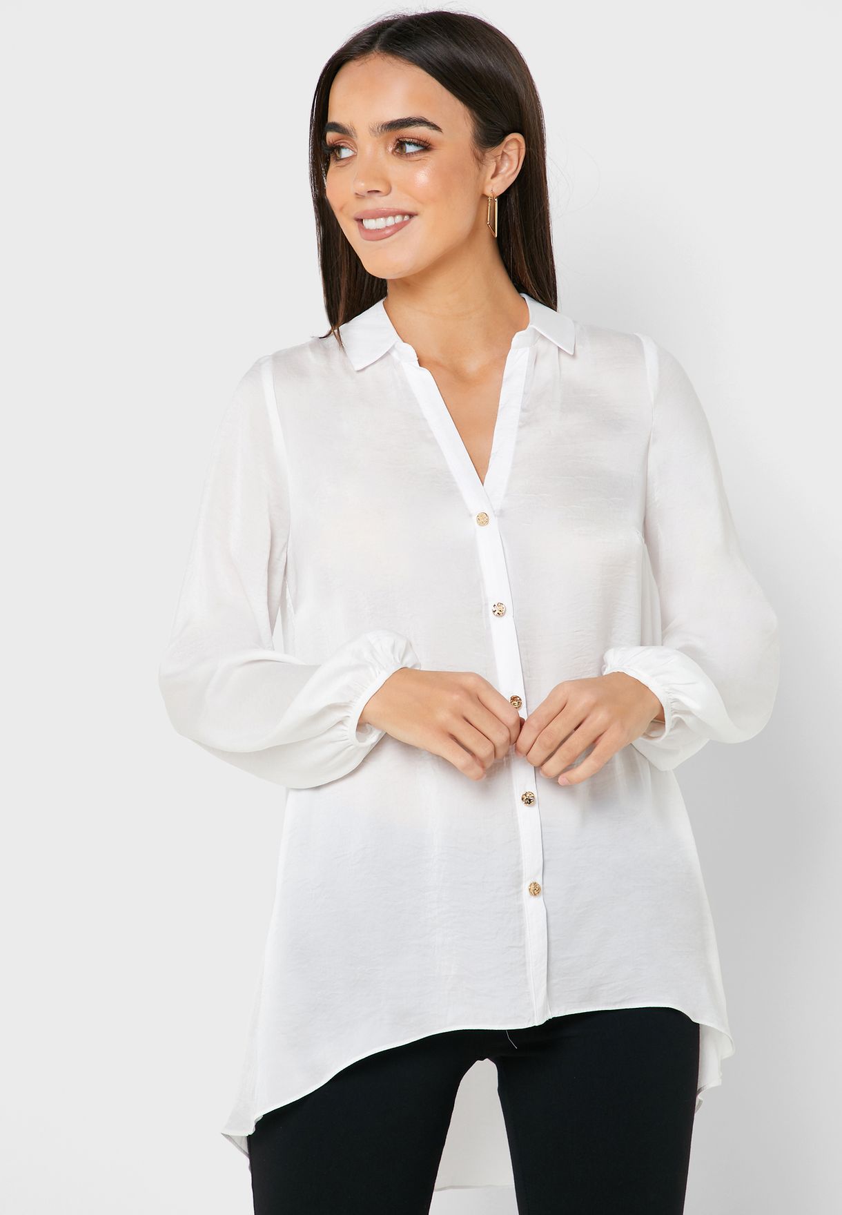 high low button down shirt