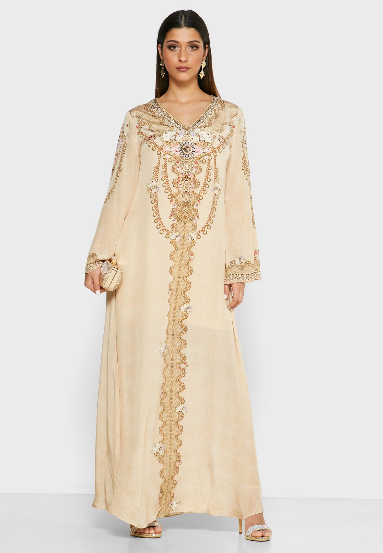 beige kaftan dress