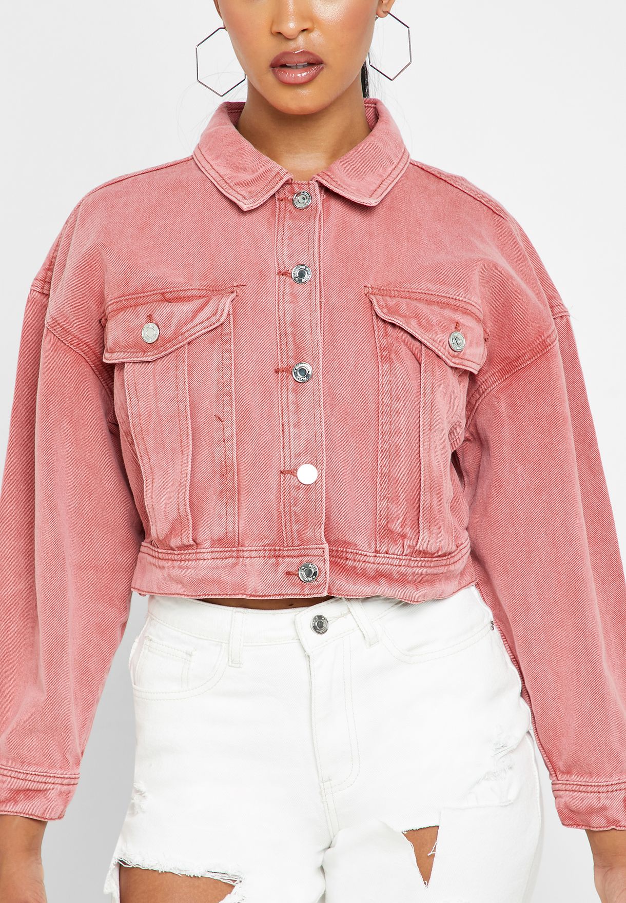 Buy Missguided pink Oversized Denim Crop Jacket Co-Ord for Women in ...