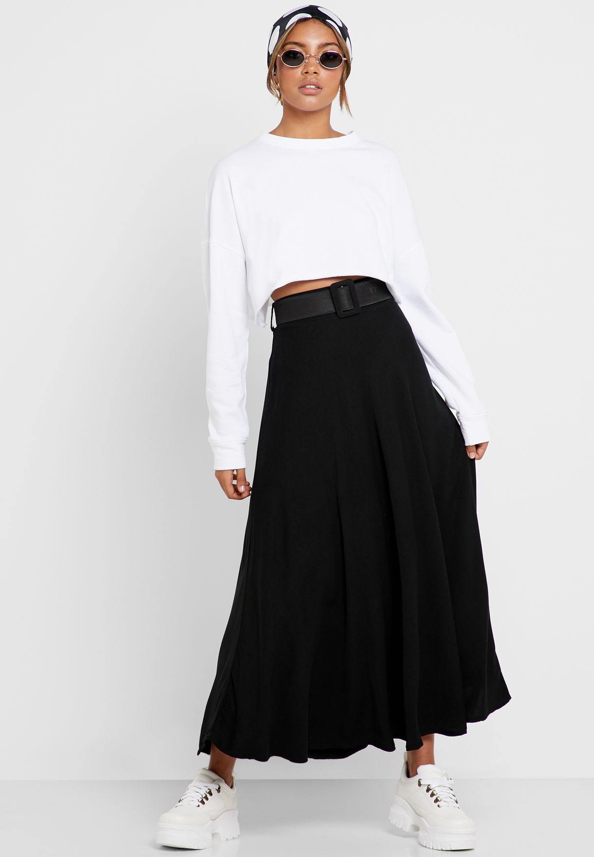 belted maxi skirt