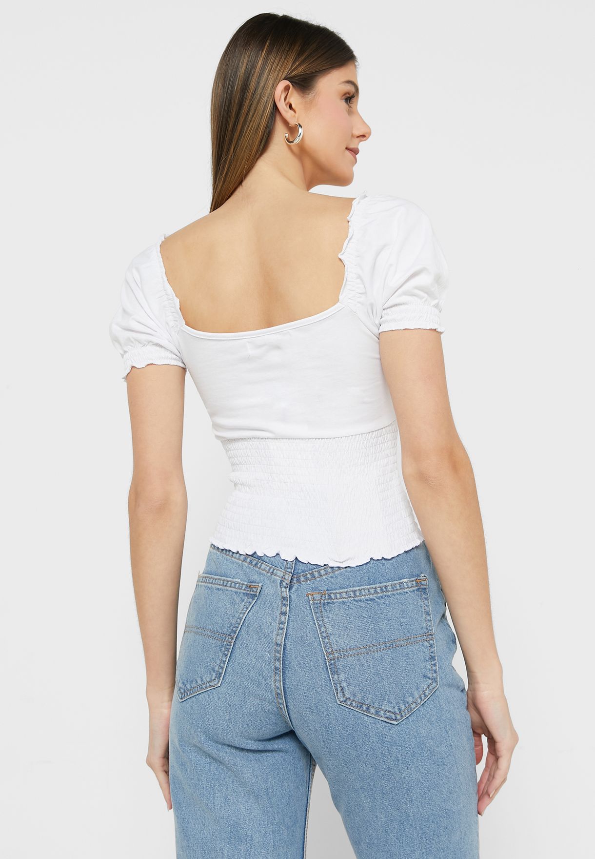 Puff Sleeve Top With Shirring