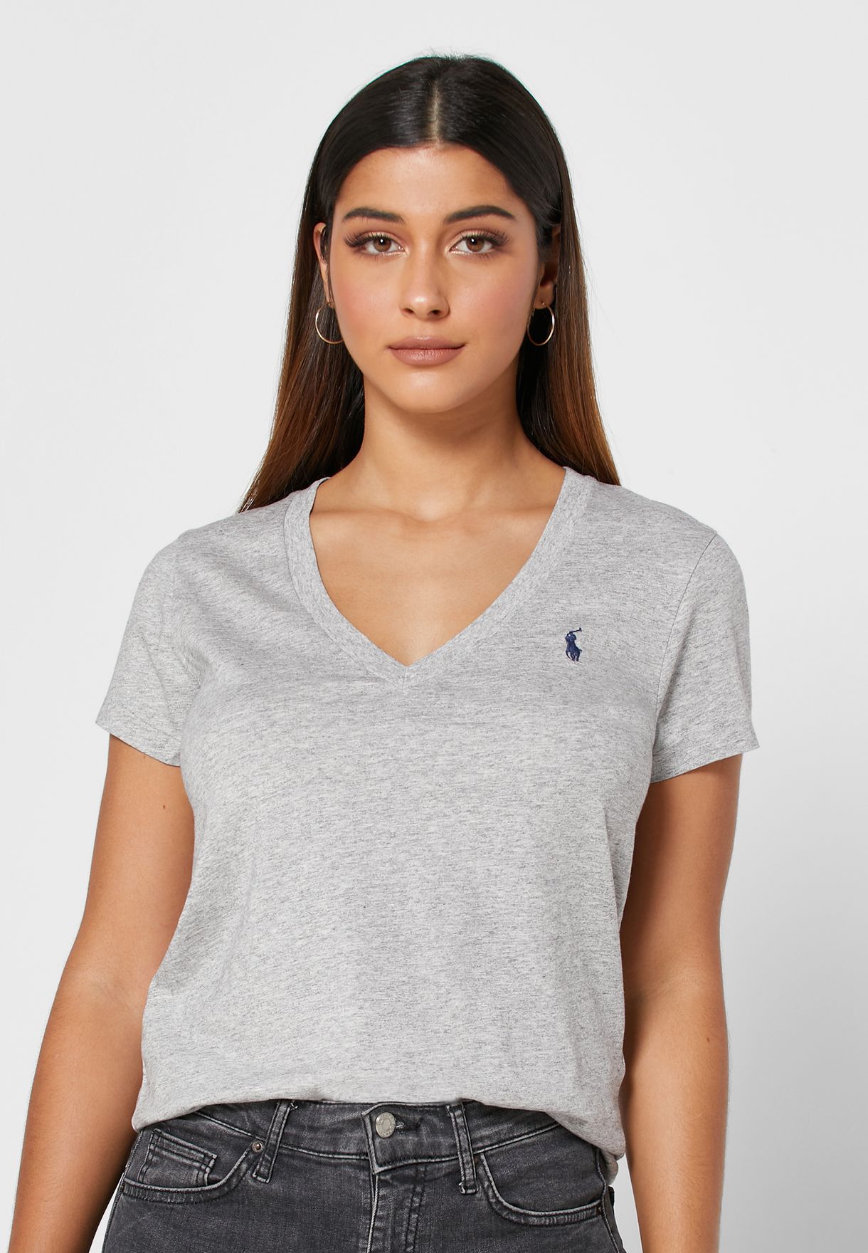 Buy Polo Ralph Lauren grey V-Neck Logo T-Shirt for Women in MENA, Worldwide