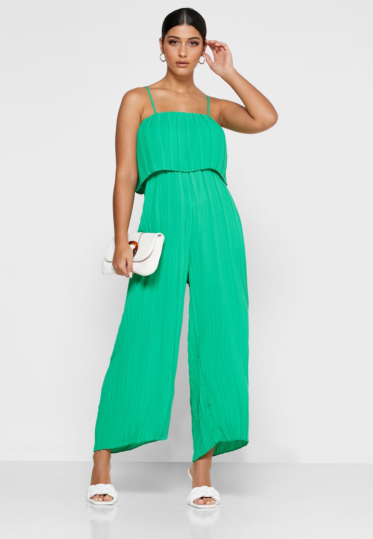 green plisse jumpsuit