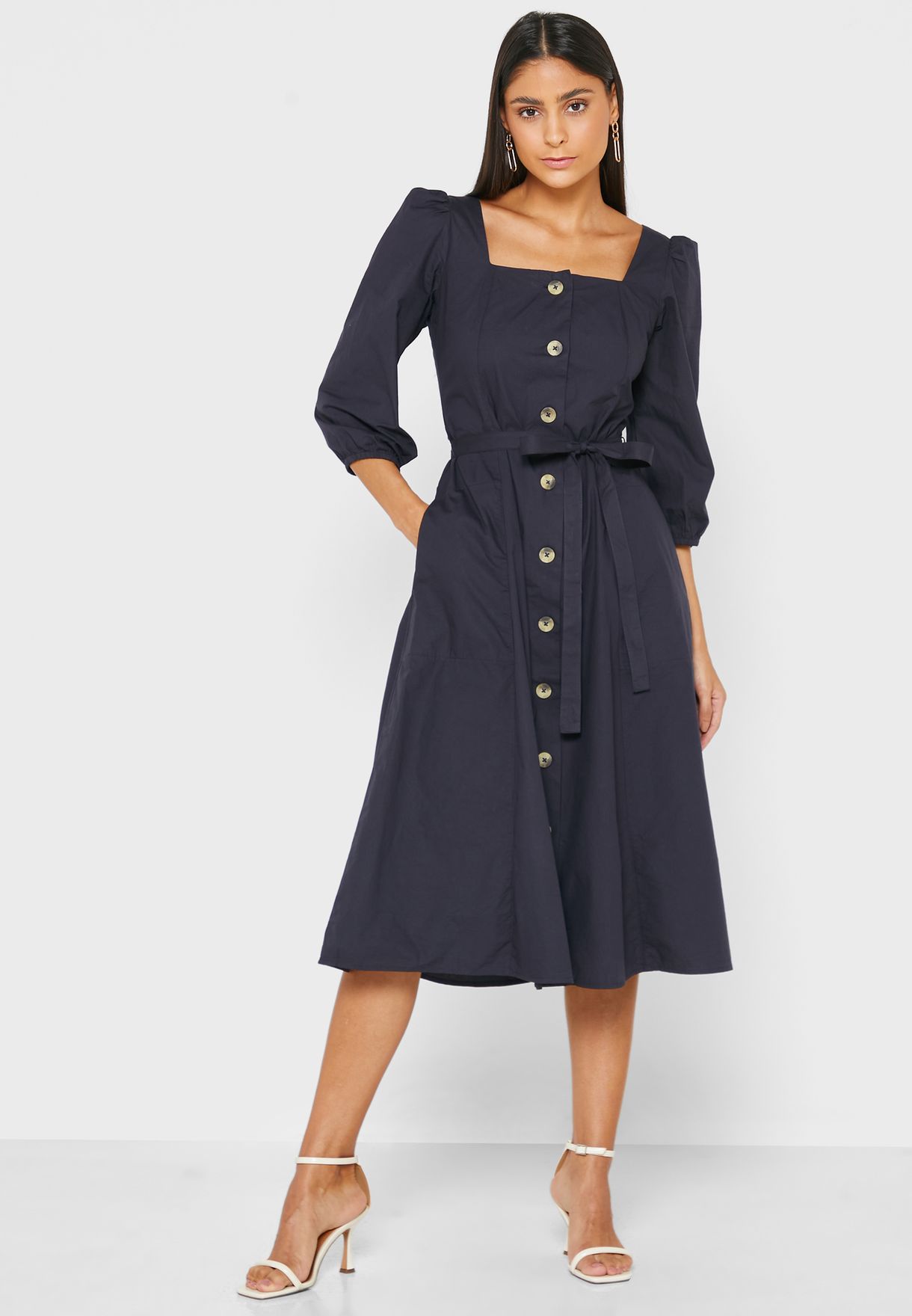 Square Neck Pleated Dress