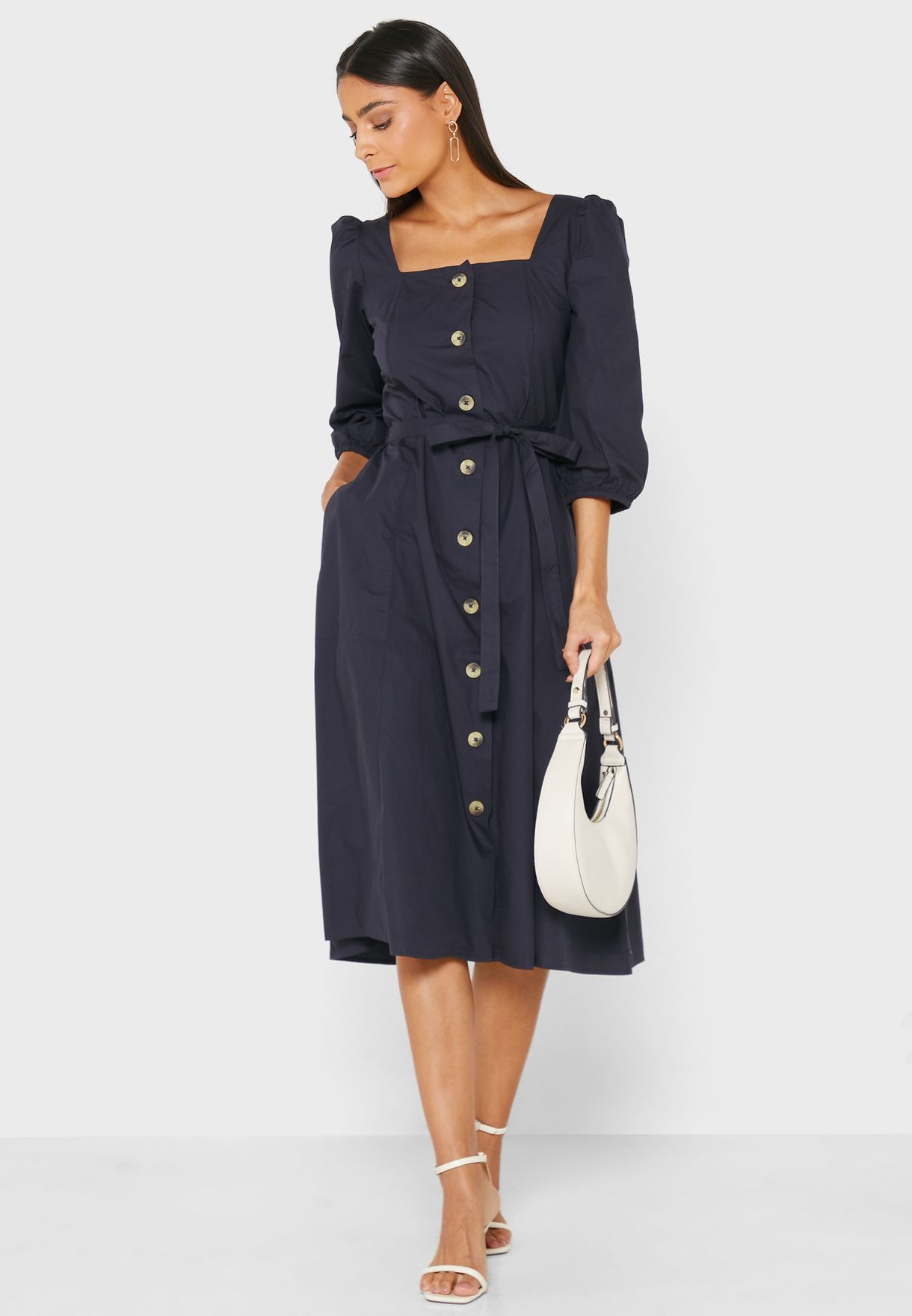Square Neck Pleated Dress