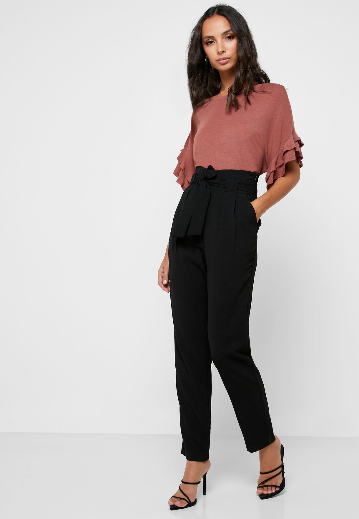 black tie waist pants