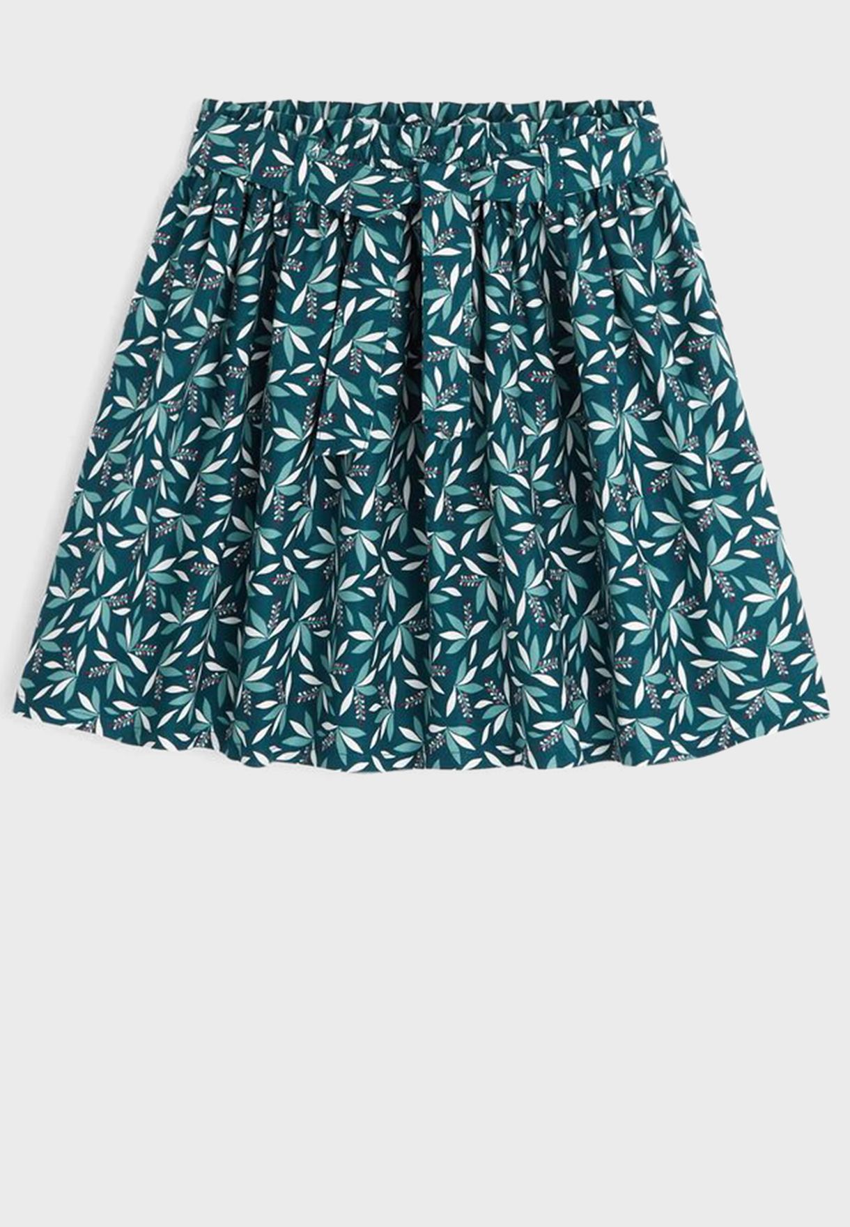 Kids Leaf Print Pleated Skirt