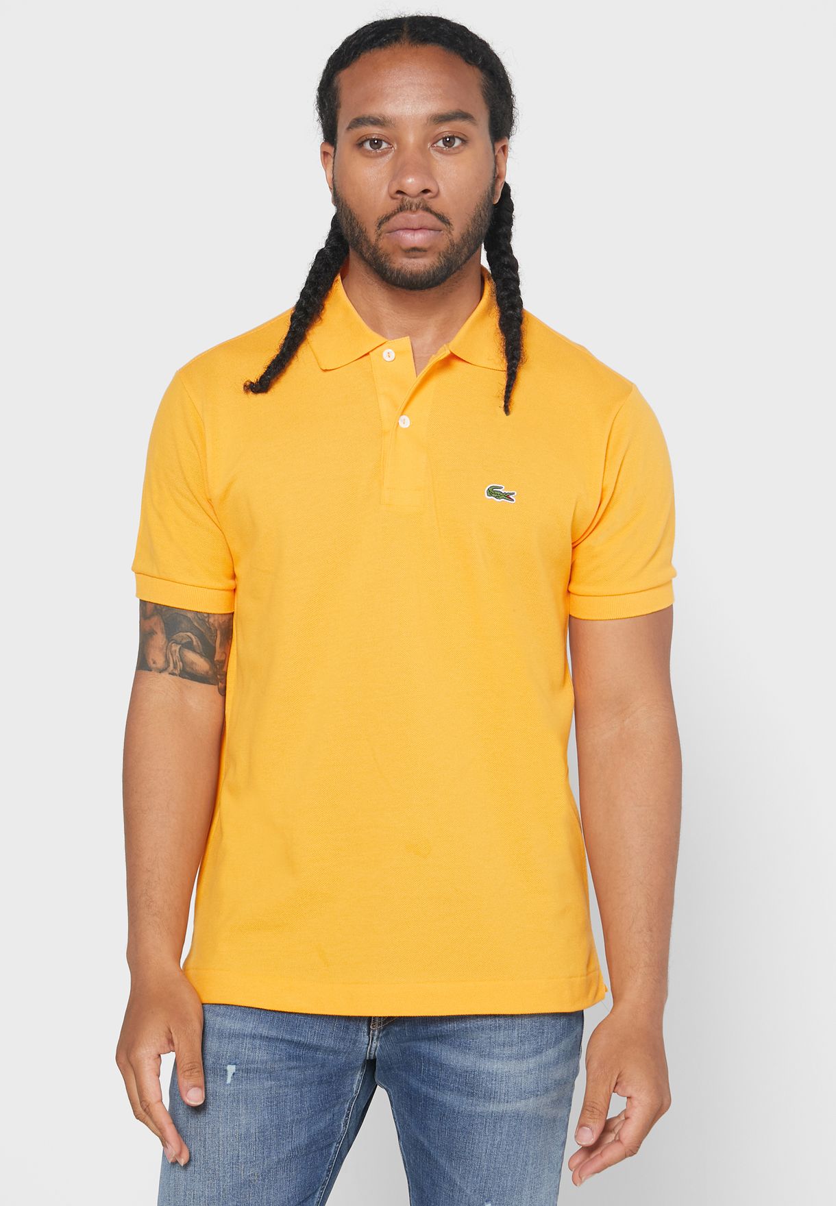mens yellow lacoste t shirt