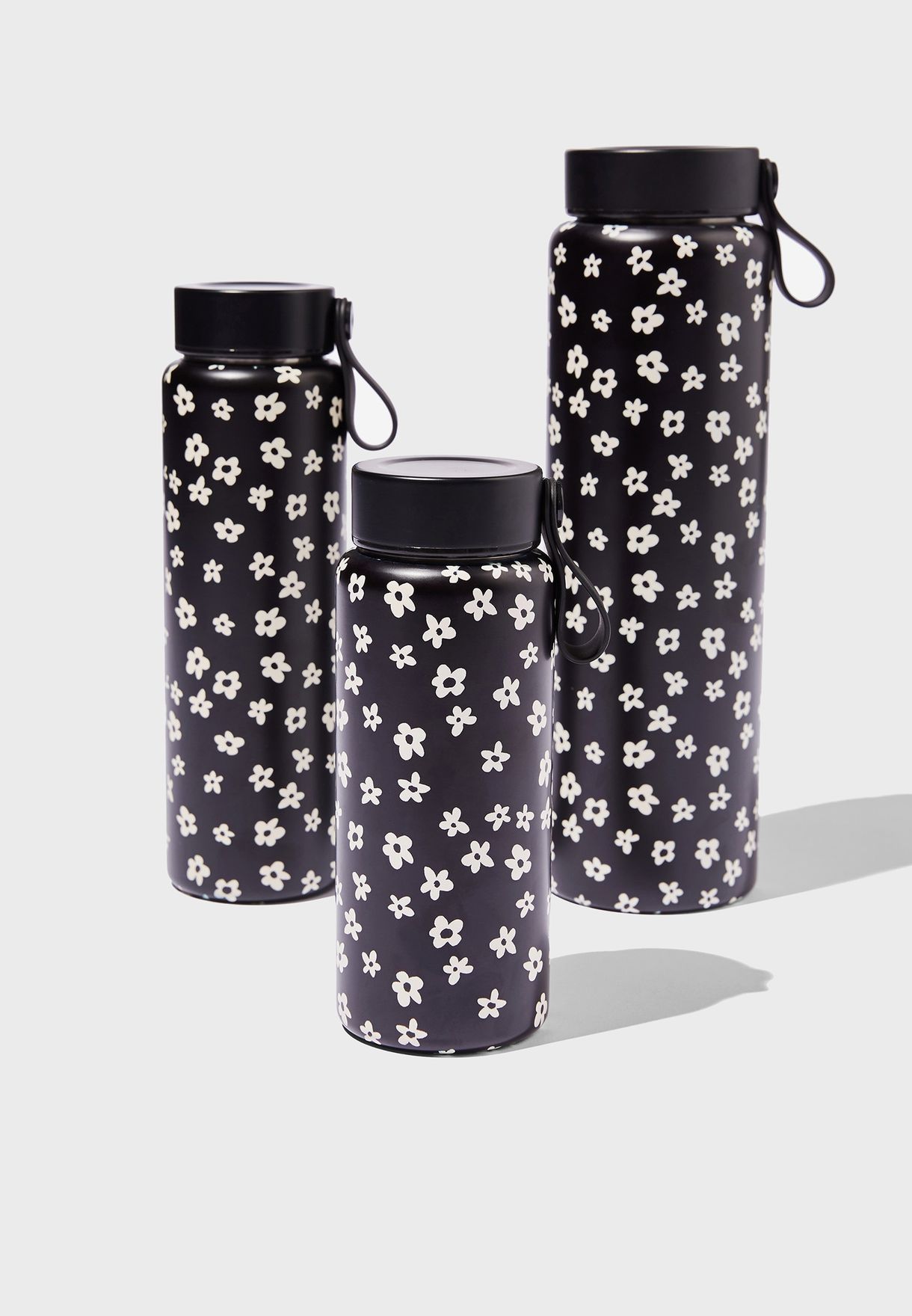 Small Daisies B&W On The Move Metal Drink Bottle 350Ml