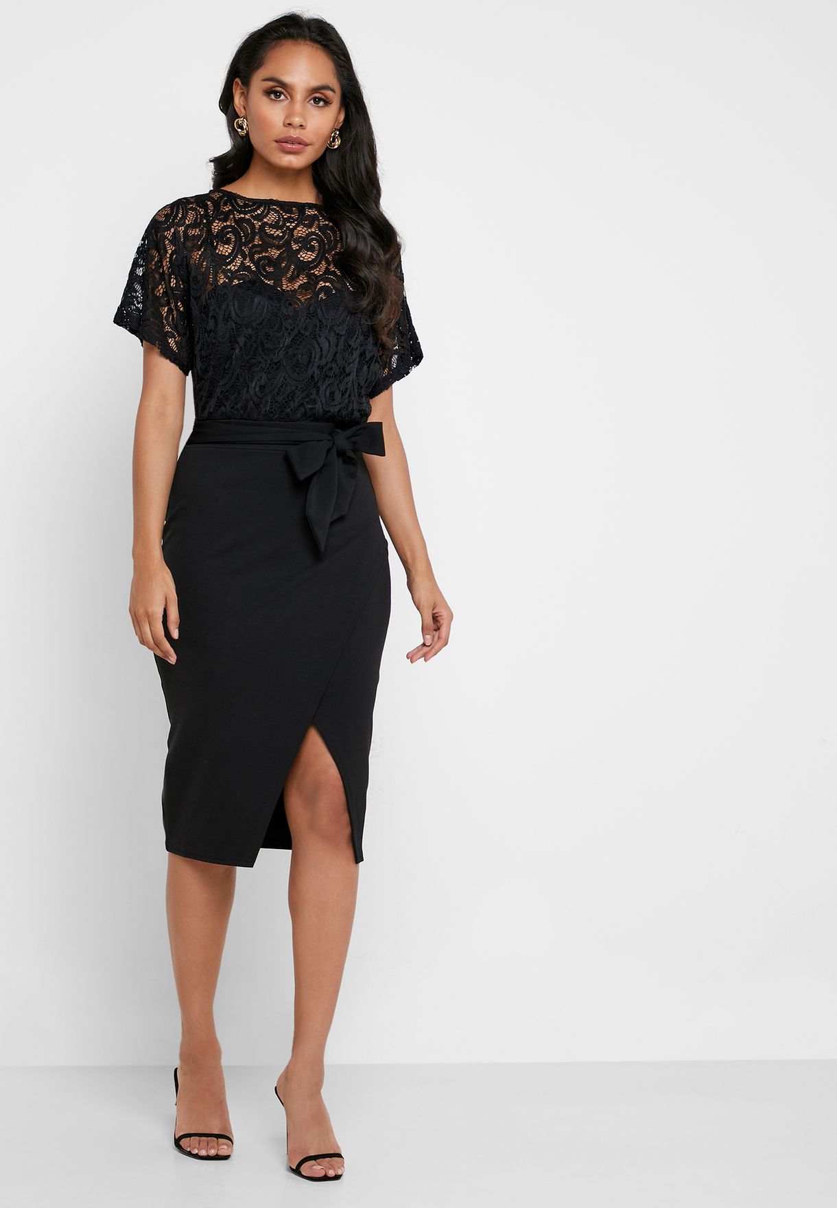 Buy Quiz black Sheer Lace Dress for 