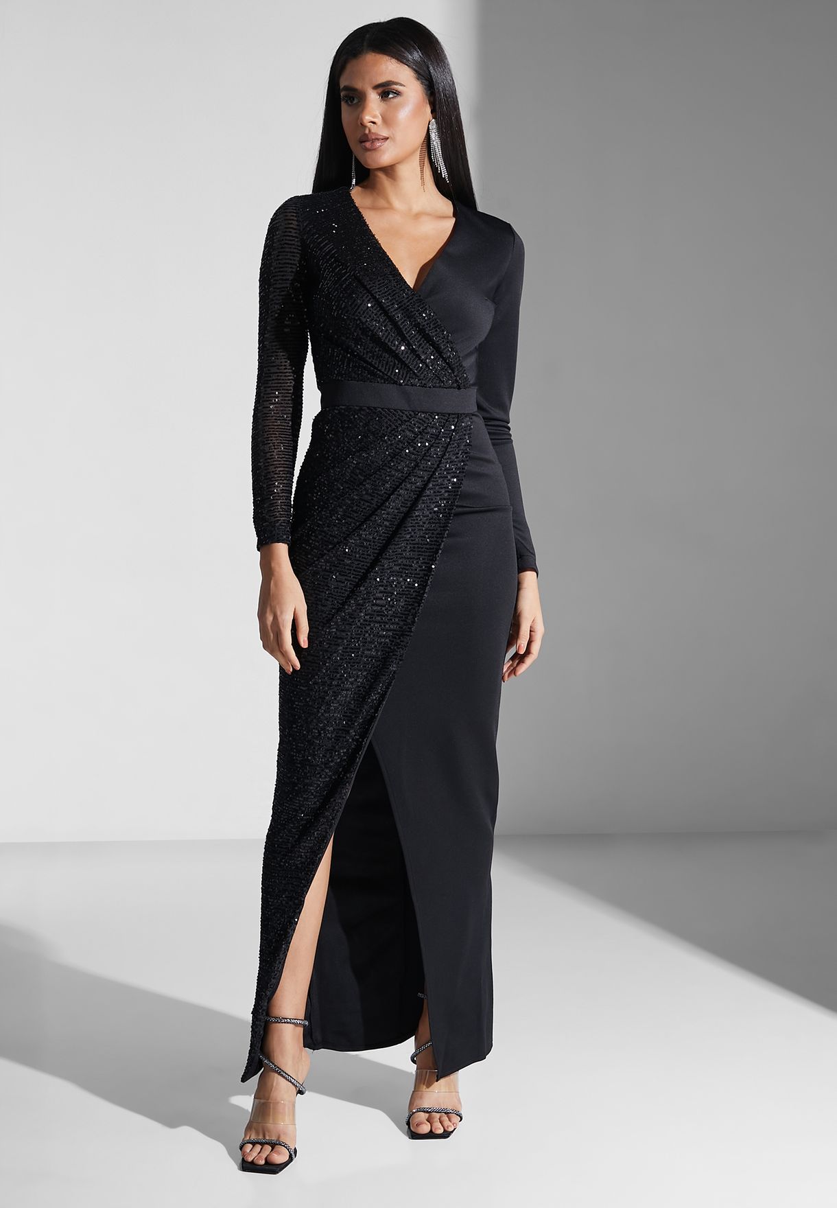 Buy Ella Limited Edition black Shimmer Wrap Dress for Women in MENA,  Worldwide