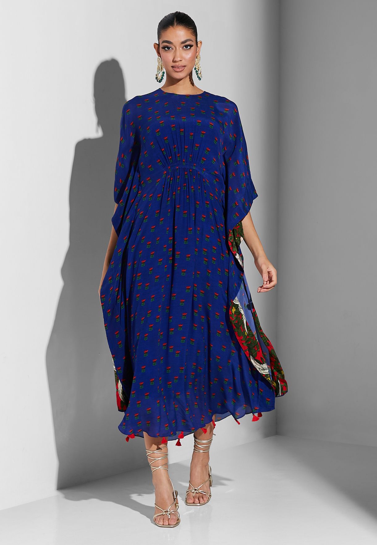 Buy Masaba blue Cape Sleeve Lace Detail Kaftan Dress for Women in Dubai ...
