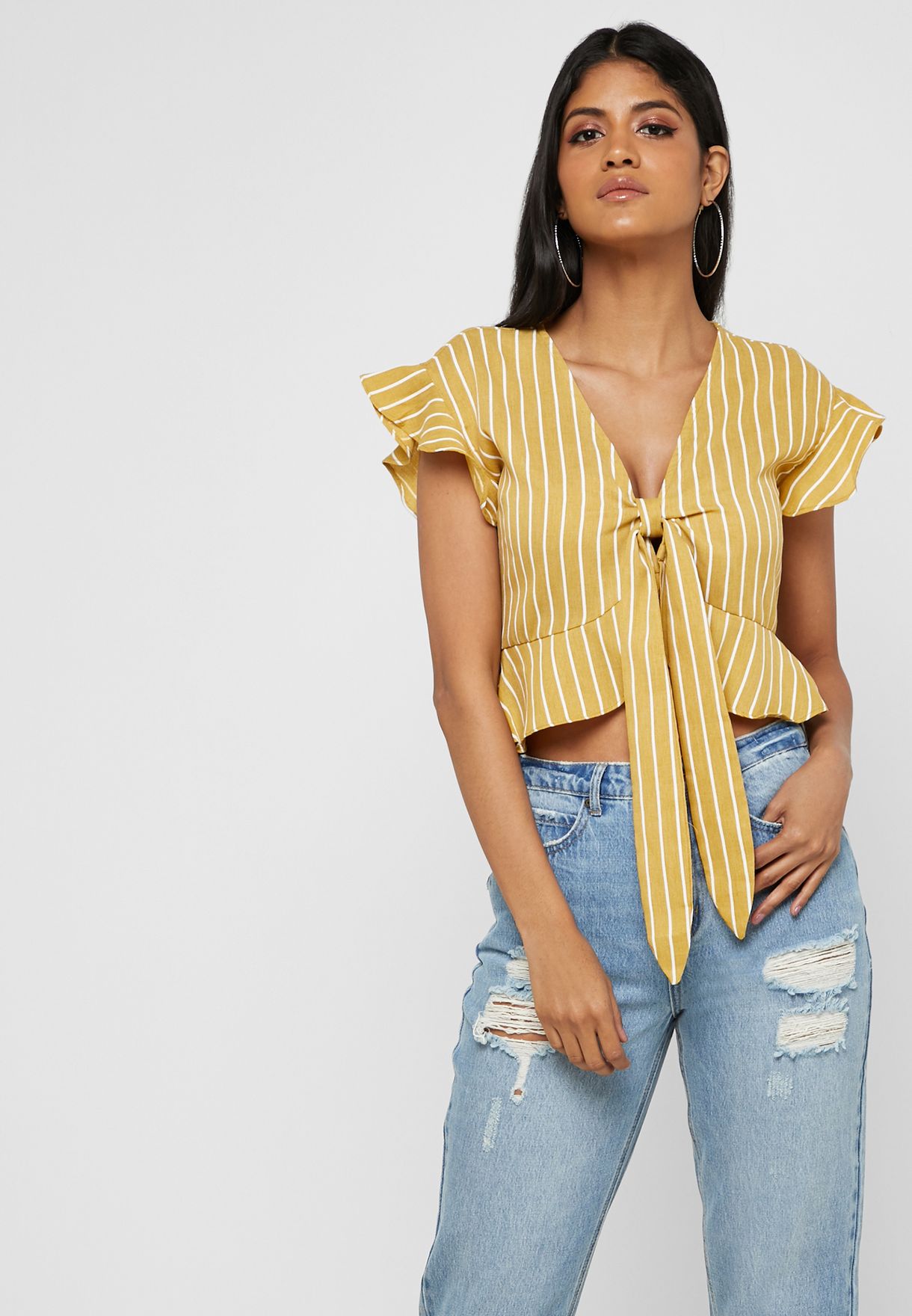 yellow tie front top