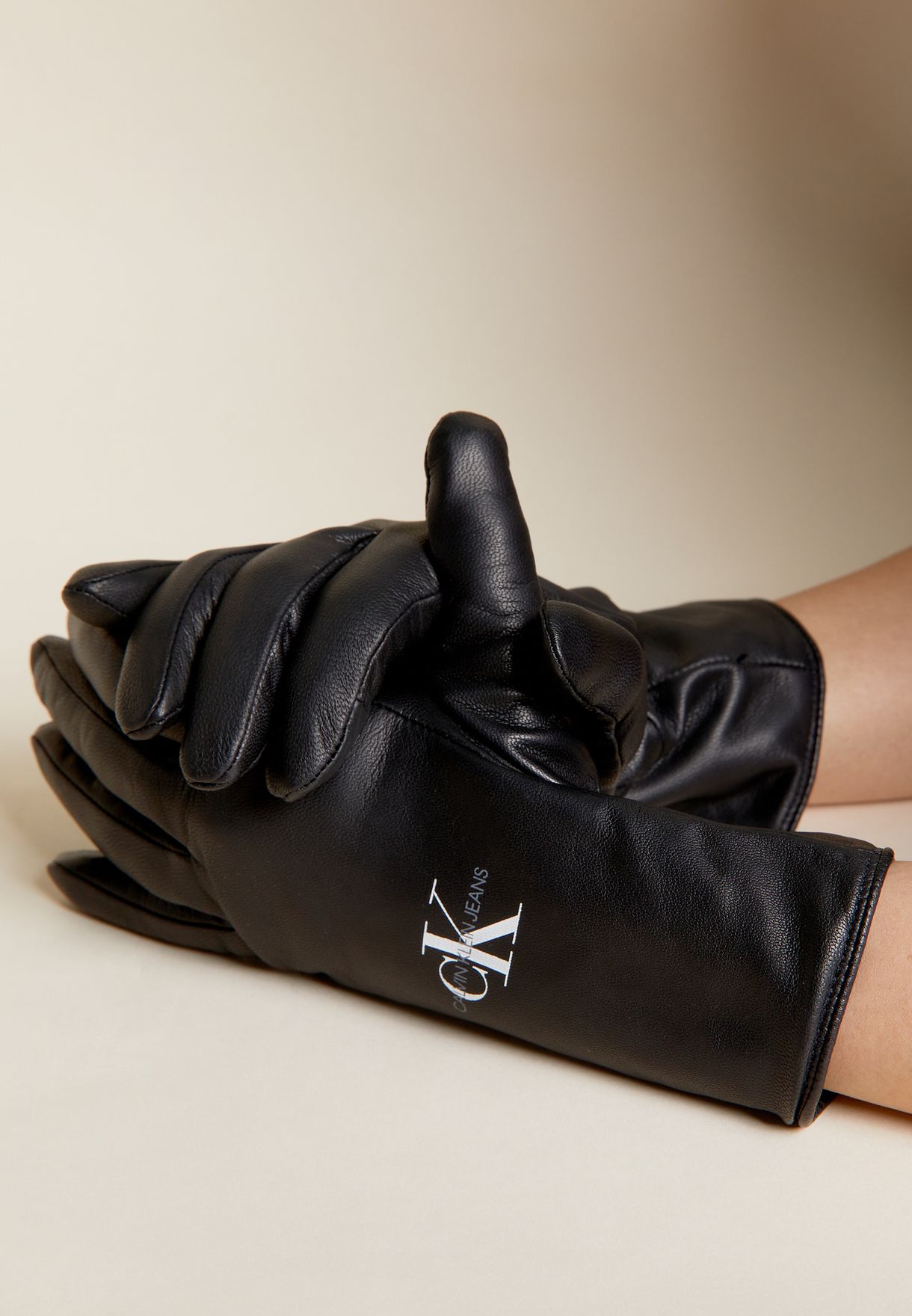Buy Calvin Klein black Logo Side Zip PU Gloves for Women in MENA, Worldwide