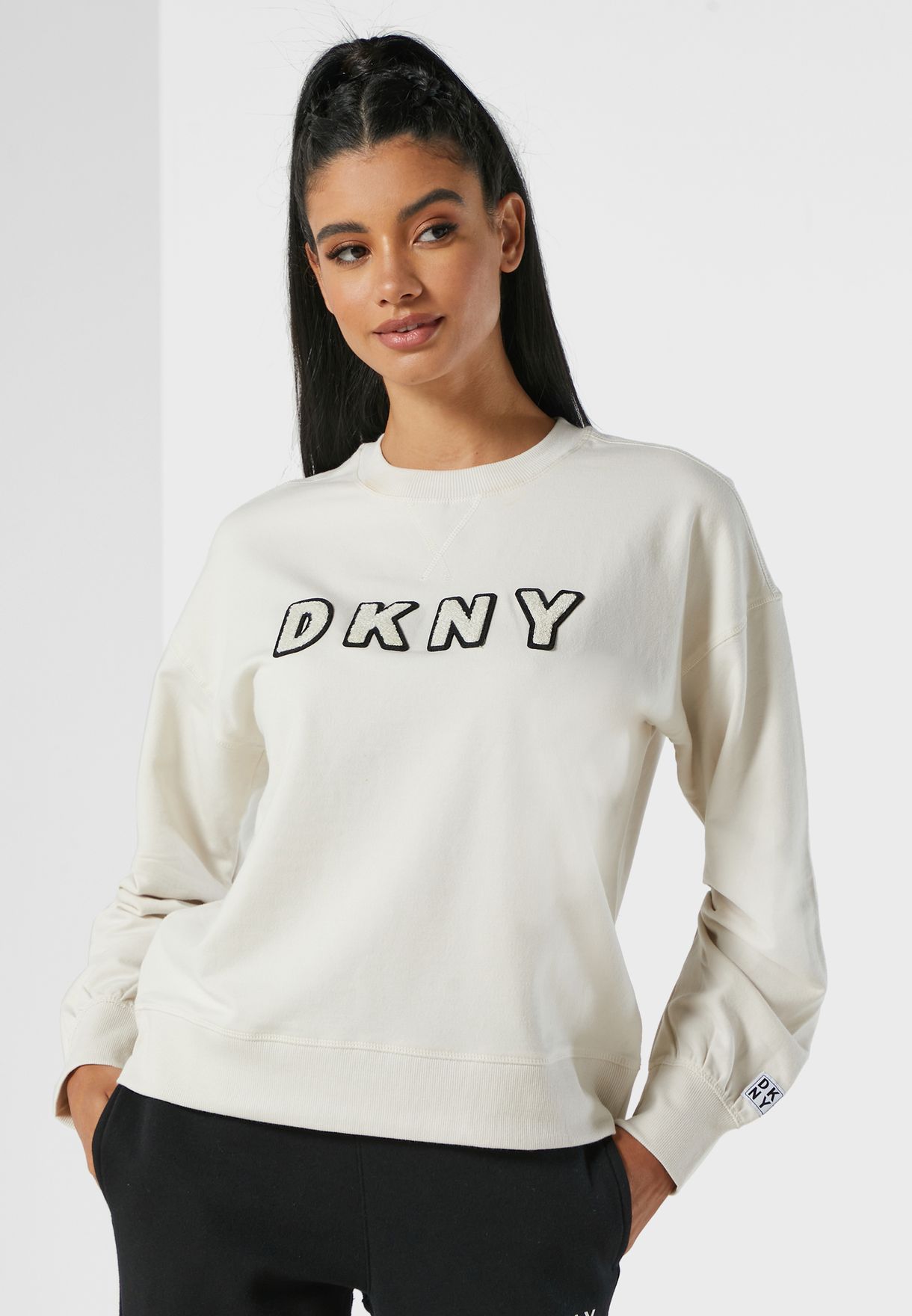 Buy Dkny Sport beige Crew Neck Logo 