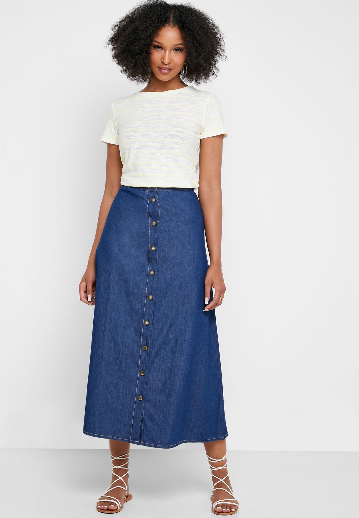 Buy Mango blue Button Down Denim Midi Skirt for Women in MENA, Worldwide