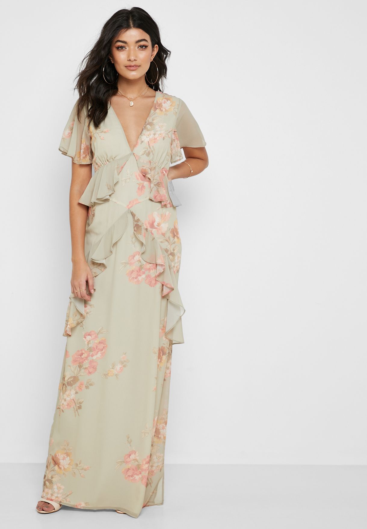 floral plunge maxi dress