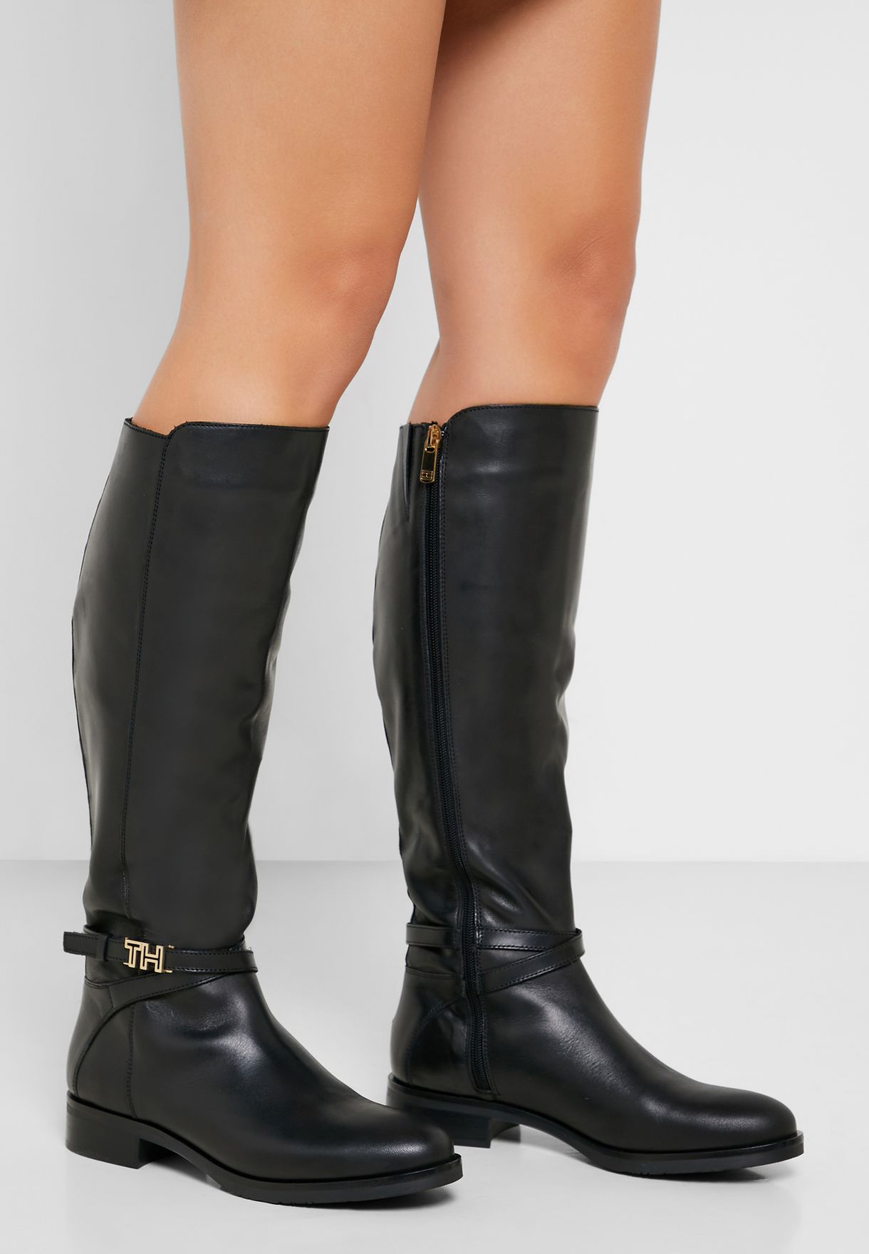 tommy hilfiger black leather boots