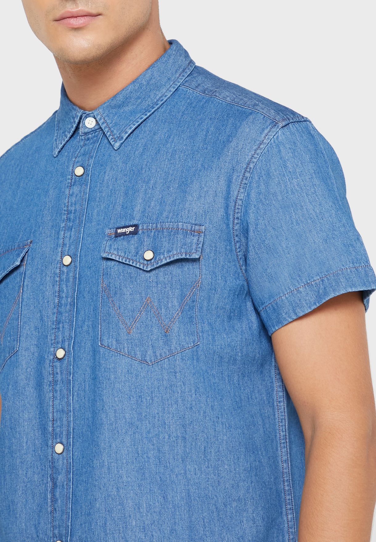 Buy Wrangler Men blue Regular Fit Denim Shirt for Men in Muscat, Salalah