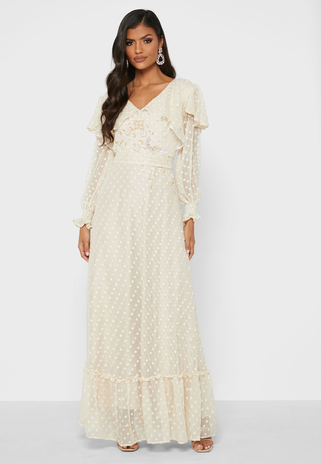 white embroidered wrap dress