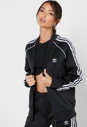 adidas originals adicolor three stripe longline track top in black