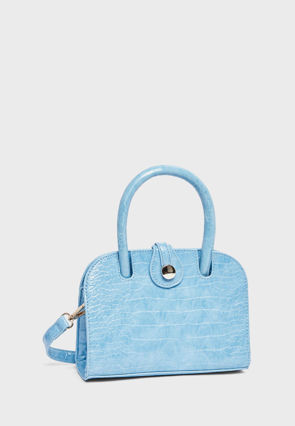 Croc Textured Satchel With Push lock Closure