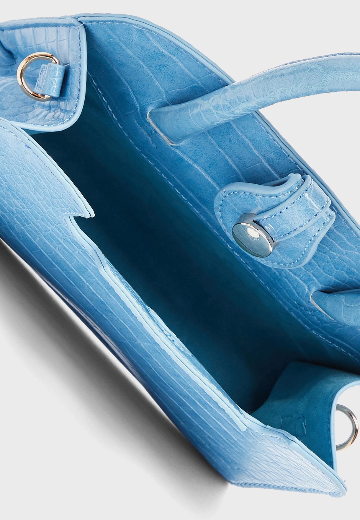 Croc Textured Satchel With Push lock Closure