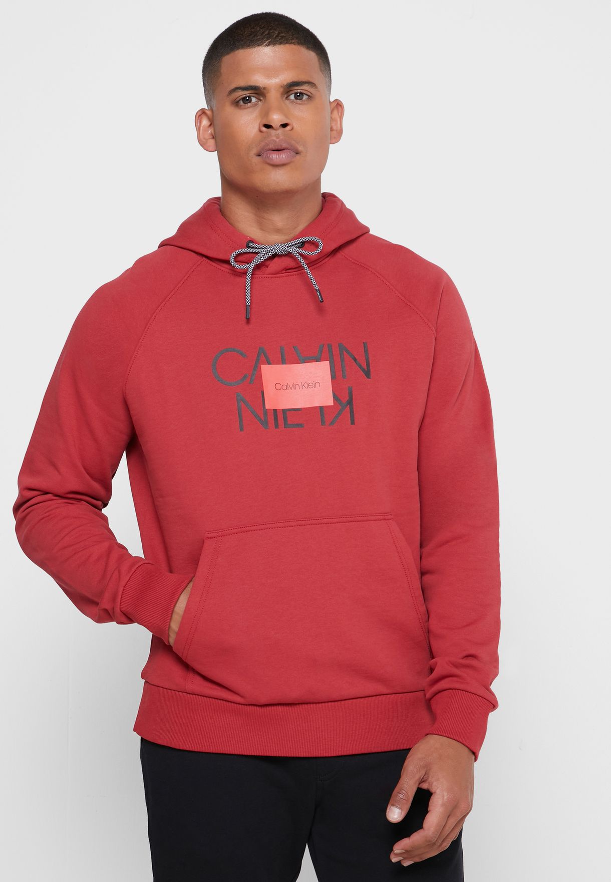 Buy Calvin Klein red Reversed Logo Hoodie for Men in Muscat, Salalah
