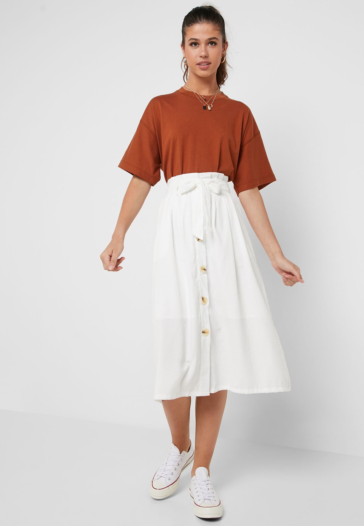 white button down midi skirt