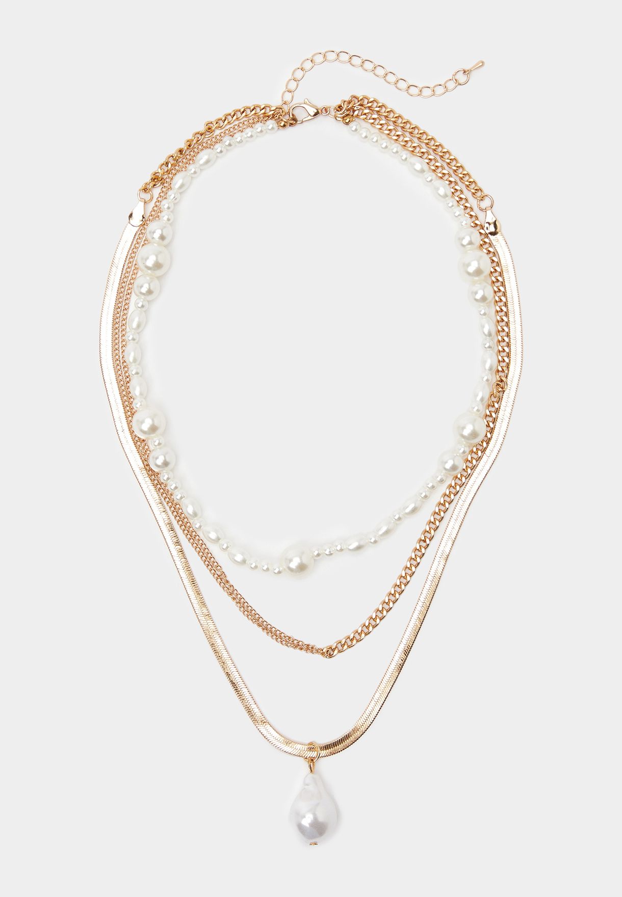 Chain Link Pearl Detail Layered Necklace