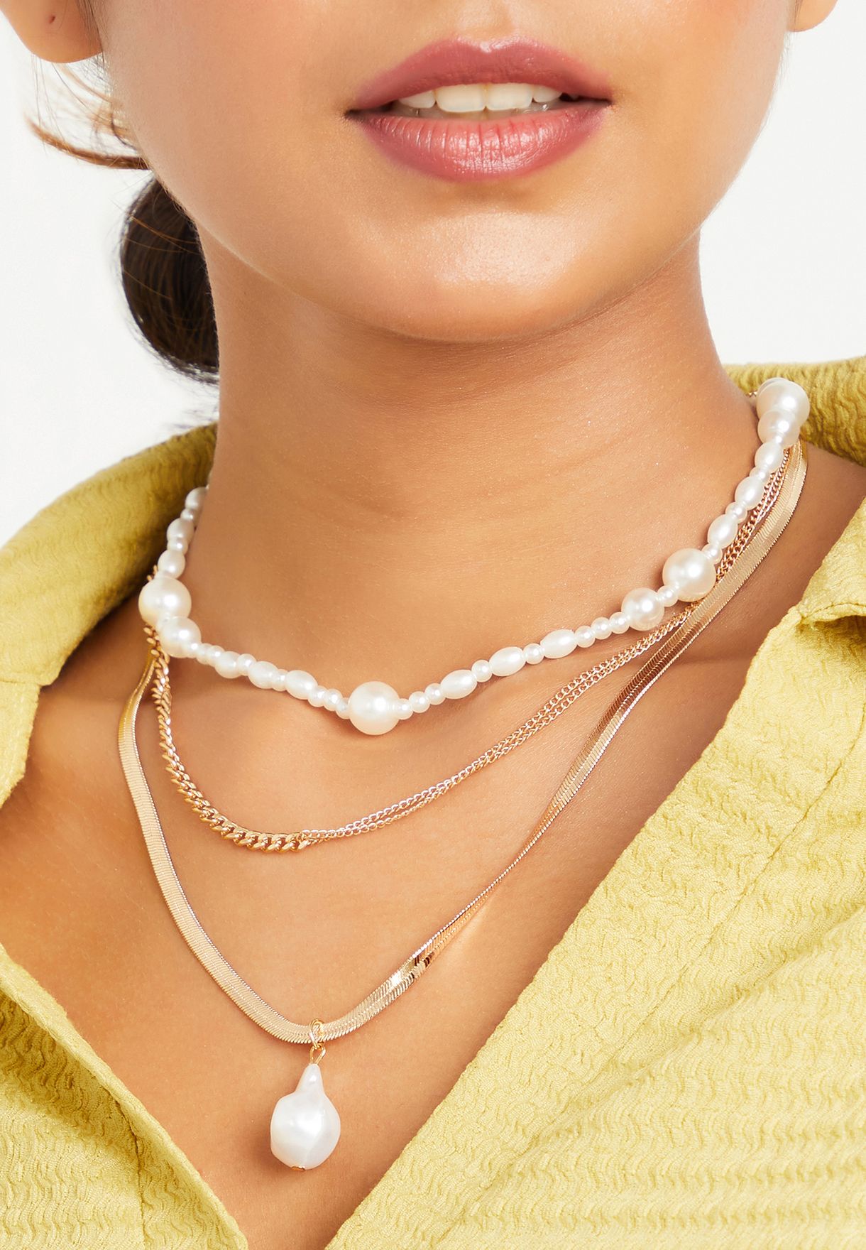 Chain Link Pearl Detail Layered Necklace