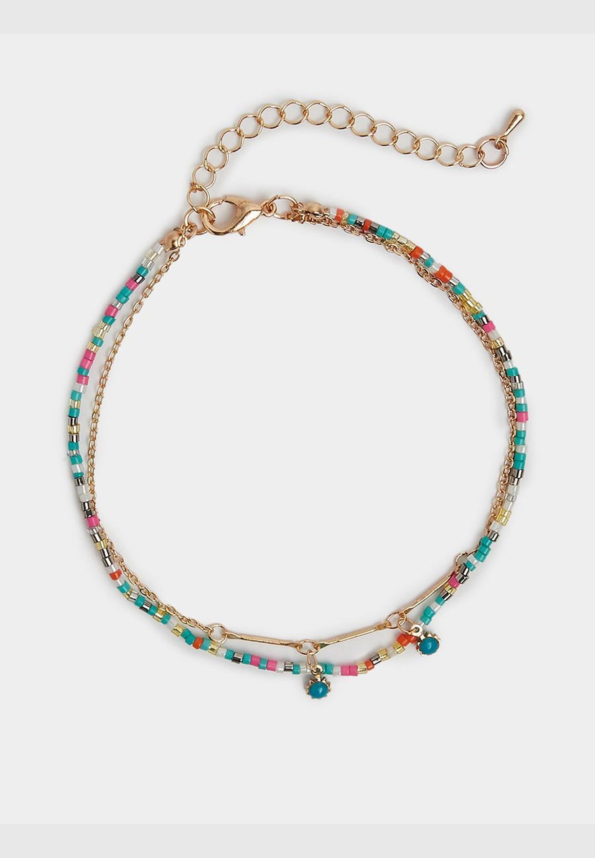 Beads Detail Layered Anklet