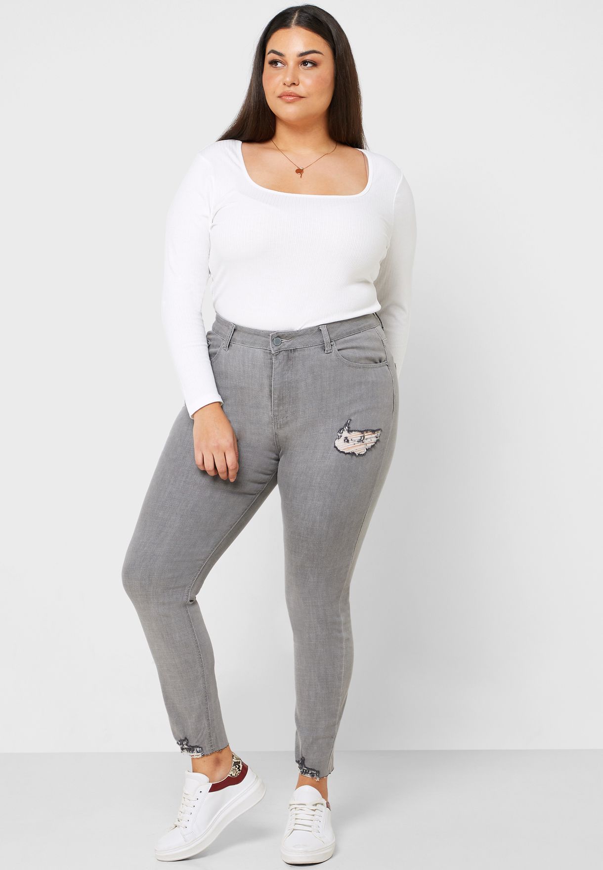 ripped skinny jeans womens grey